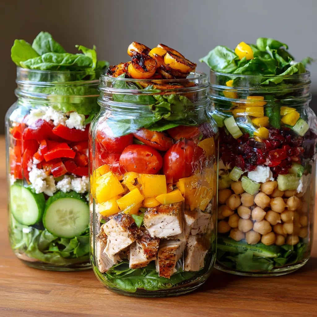Três saladas no pote preparadas para organizar a semana